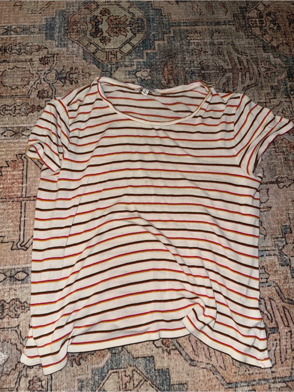 American Eagle Outfitters Short Sleeve Striped Tee - White, Red & Yellow